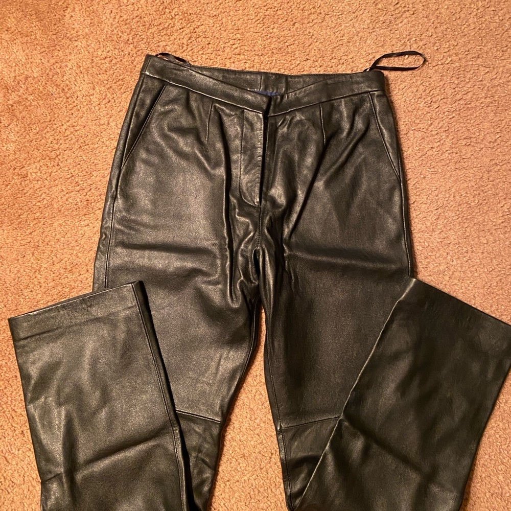Black Leather Straight Leg Pants